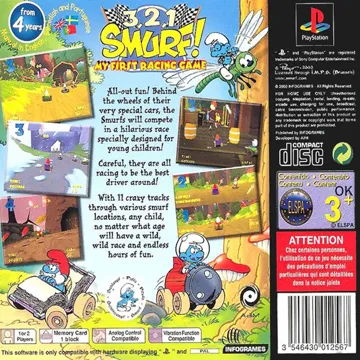 3-2-1 Smurf! My First Racing Game (EU) box cover back